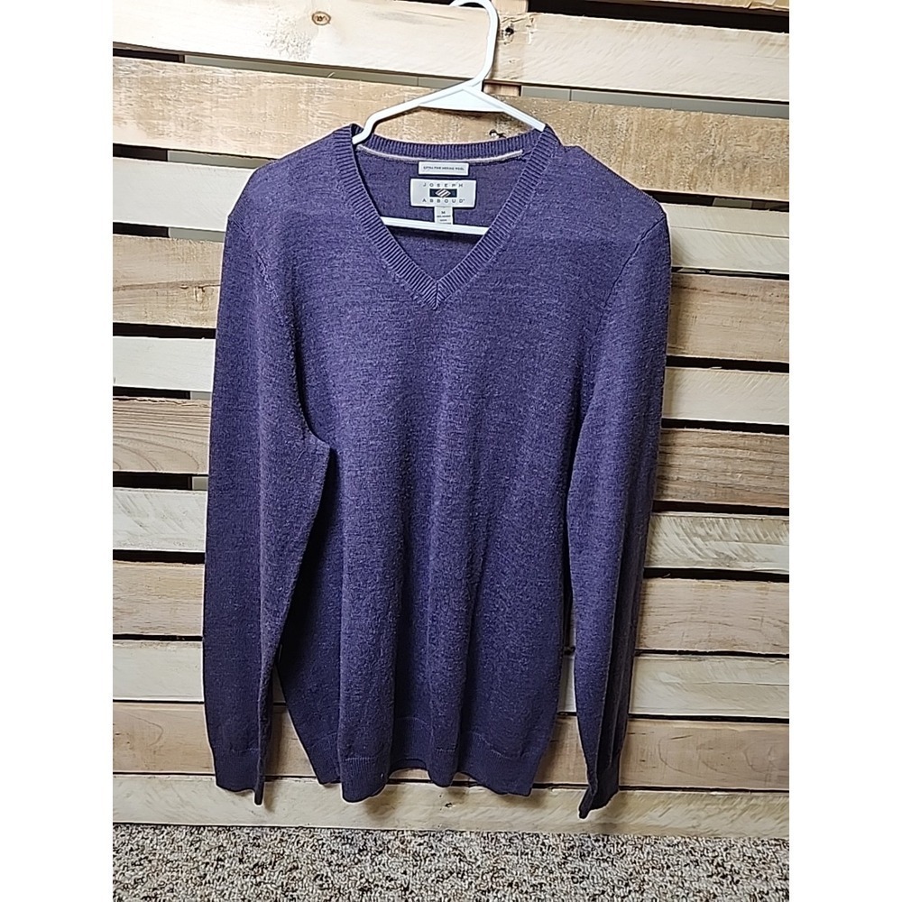Joseph Abboud 100% Fine Merino Wool Purple V Neck Sweater Mens Med
